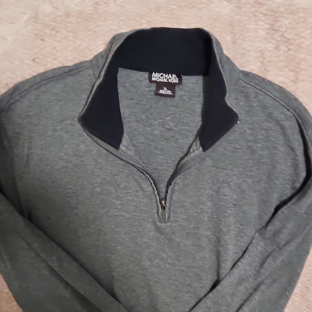 Michael Kors Gray Zip Up Sweater with Stand-Up Collar